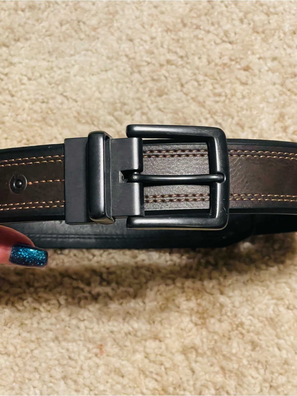 Men's Brown Leather Belt with Matte Black Buckle